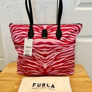 FURLA Calipso Nylon Tote Pink Animal Stripe